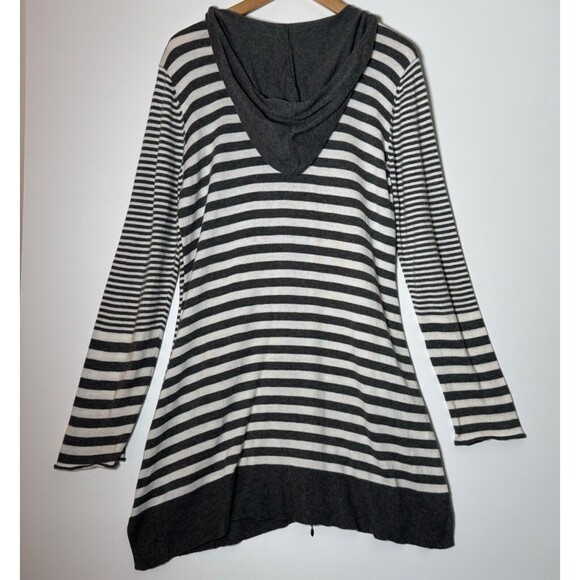 Indigenous Organic Cotton Striped Full Zip Tunic Hoodie Jacket Large Gray White - Picture 4 of 13